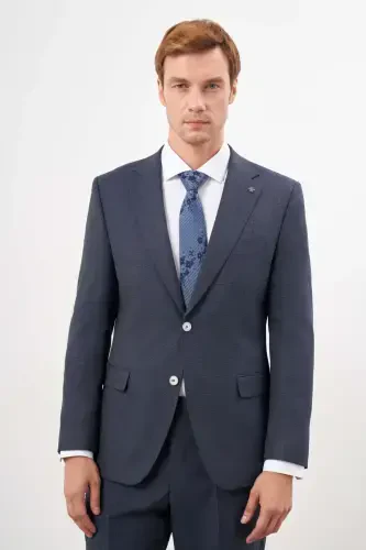 Modazone Erkak Ko'k Poliviskon Trend Ekoseli Dynamic Fit Mono Yoqa Takim Kostyum 