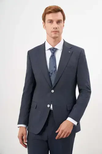 Modazone Erkak Ko'k Poliviskon Trend Ekoseli Dynamic Fit Mono Yoqa Takim Kostyum - MORVEN (1)