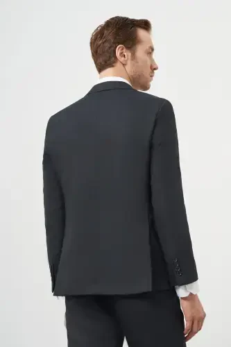 Modazone Erkak Ko'k Poliviskoz Asosiy Jiletli Jakar Naqshli Slim Fit Uchli Yoqali Kostyum - 5