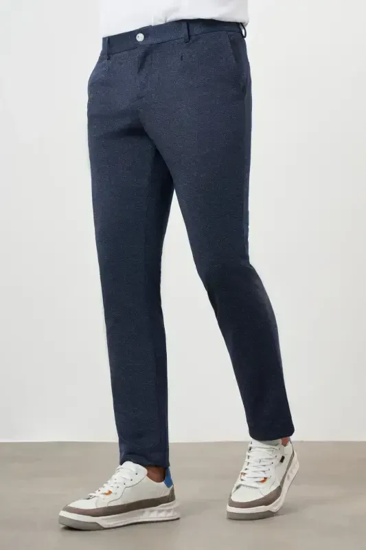 Modazone Erkak Ko'k Poliviskoz Trend Burmali Slim Fit Sport Shim - 2