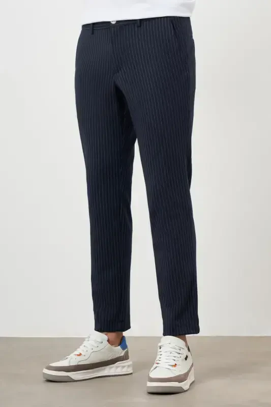 Modazone Erkak Ko'k Poliviskoz Trend Chiziqli Slim Fit Trikotaj Sport Shim - 2