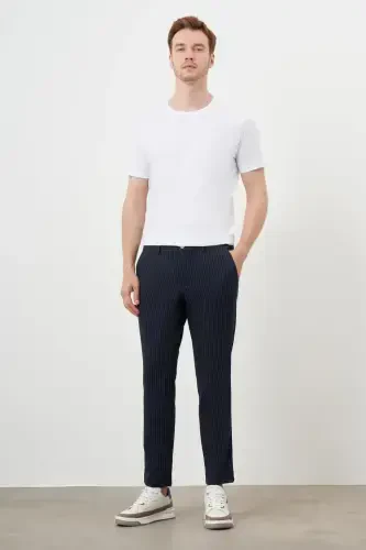 Modazone Erkak Ko'k Poliviskoz Trend Chiziqli Slim Fit Trikotaj Sport Shim - 5