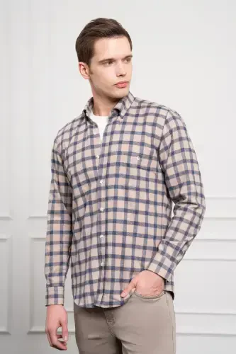 Modazone Erkak ko'k qishki tugmali yoqali regular fit ko'ylak - MORVEN (1)