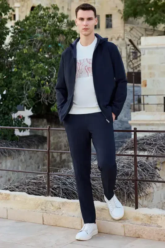 Modazone Erkak Ko'k Trend Ikki tomonlama Kapüşonli Palto - 2