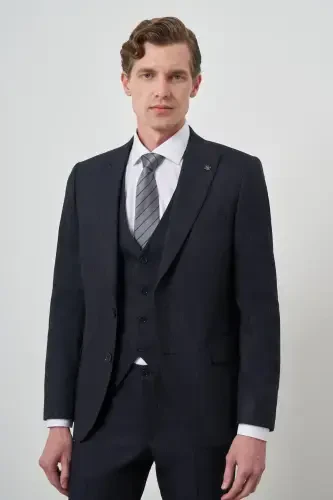 Modazone Erkak ko'k trendli jileti Slim Fit uchli yoqali kostyum - 3