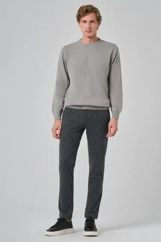 Modazone Erkak Kulrang Basic Velosiped Yoqali Dinamik Mos Qulay Kesimli Trikotaj - 4