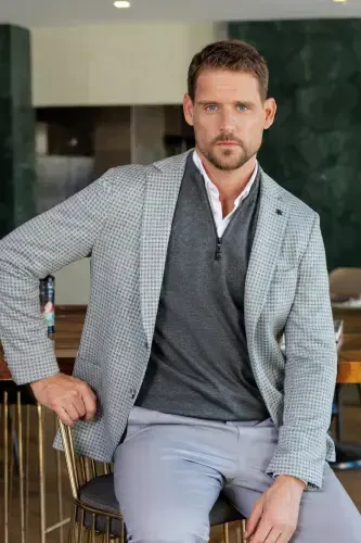 Modazone Erkak Kulrang O'rma Slim Fit Tor Ko'krak Cho'ntak Mono Yoqali Sport Ko'ylagi 