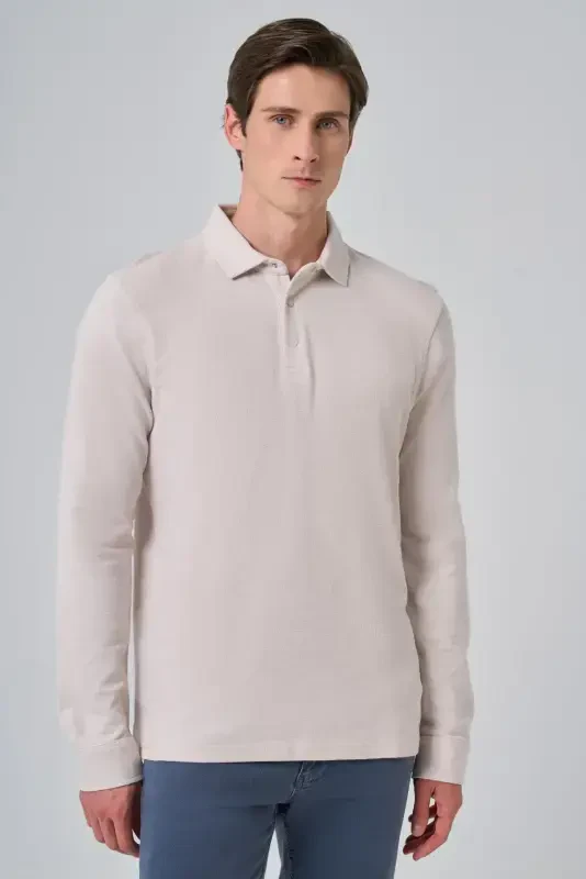 Modazone Erkak Kulrang Paxta Trend Daraxt Po'stlog'i Naqshli Dinamik Fit Polo Yoqali Sviter - 1