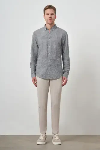 Modazone Erkak Kulrang Paxta Trend Slim Fit Tugmali Yoqali Ko'ylak - MORVEN (1)