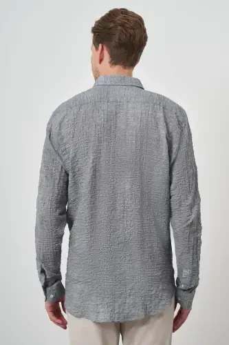 Modazone Erkak Kulrang Paxta Trend Slim Fit Tugmali Yoqali Ko'ylak - 5