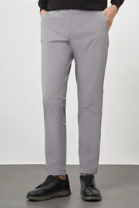 Modazone Erkak Kulrang Paxta Yon Cho'ntak Slim Fit Chino Shim - 3