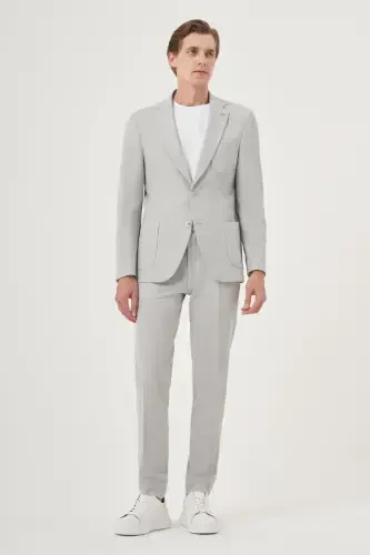 Modazone Erkak Kulrang Poliviscon Trend Chiziqli Slim Fit Mono Yoqa Kostyum - 3