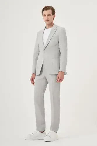 Modazone Erkak Kulrang Poliviscon Trend Chiziqli Slim Fit Mono Yoqa Kostyum - 4