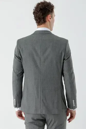 Modazone Erkak Kulrang Poliviskon Trend Naqshli Slim Fit Mono Yoqali Kostyum - 7