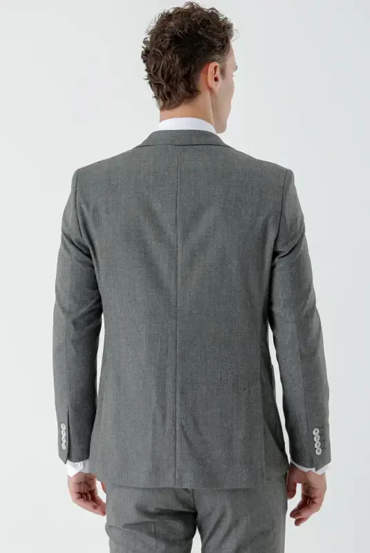 Modazone Erkak Kulrang Poliviskon Trend Naqshli Slim Fit Mono Yoqali Kostyum - 7