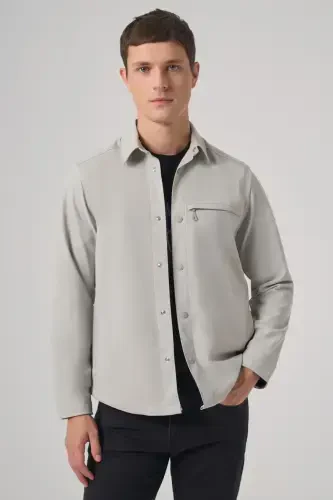 Modazone Erkak Kulrang Polyester Trend Düz Dynamic Fit Sartarosh Yoqali Ko'ylak Kurtka - 1