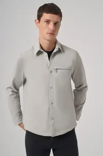 Modazone Erkak Kulrang Polyester Trend Düz Dynamic Fit Sartarosh Yoqali Ko'ylak Kurtka - 2