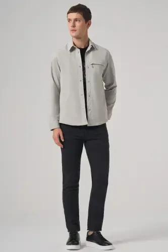 Modazone Erkak Kulrang Polyester Trend Düz Dynamic Fit Sartarosh Yoqali Ko'ylak Kurtka - 5