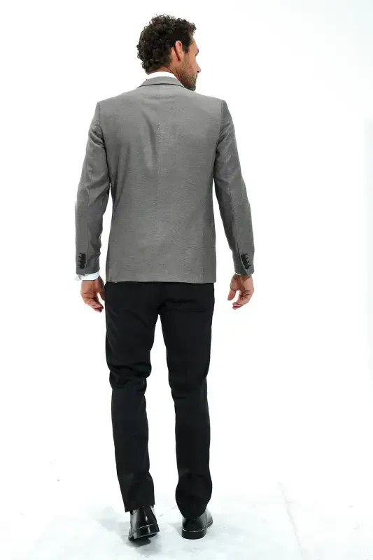 Modazone Erkak kulrang Portofino Slimfit Jakarli smoking - 6