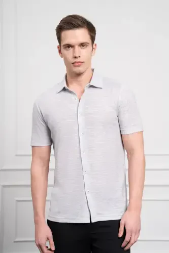 Modazone Erkak kulrang trend apachi yoqali Dynamic Fit qisqa yengli ko'ylak 