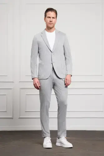 Modazone Erkak Kulrang Trend Slim Fit Mono Yoqa Kostyum - 3