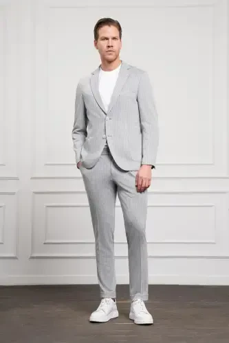 Modazone Erkak Kulrang Trend Slim Fit Mono Yoqa Kostyum - 4