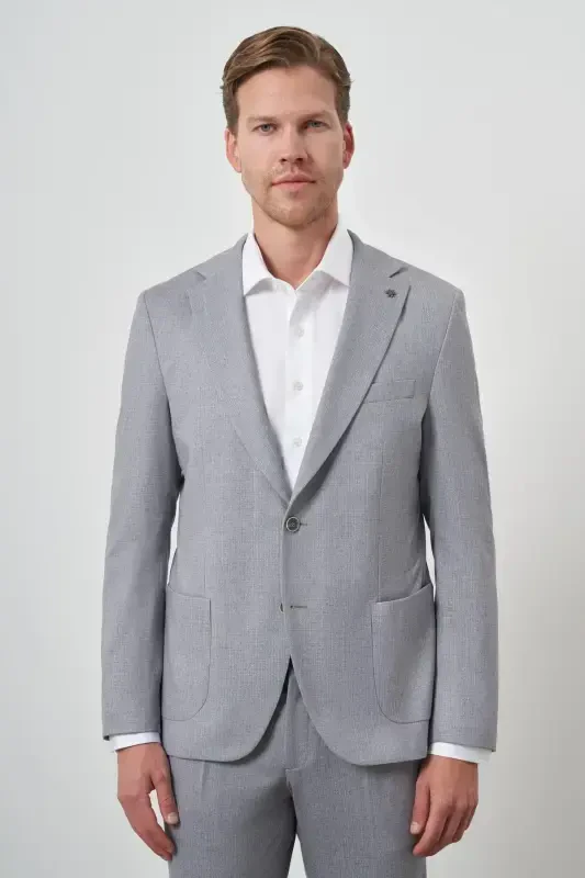 Modazone Erkak Kulrang Trend Slim Fit Mono Yoqali Kostyum - MORVEN