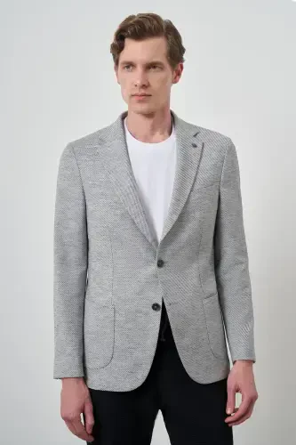 Modazone Erkak Kulrang Zig'ir To'quv Naqshli Slim Fit Mono Yoqali Pidjak - 1