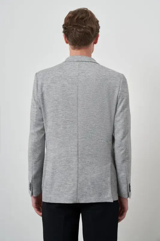 Modazone Erkak Kulrang Zig'ir To'quv Naqshli Slim Fit Mono Yoqali Pidjak - 5