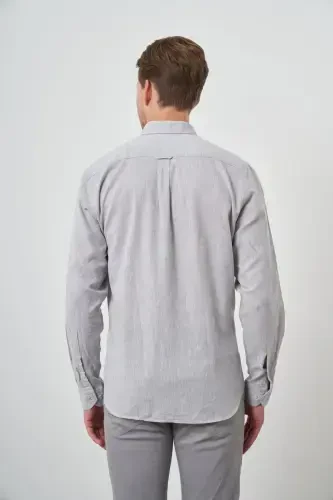 Modazone Erkak kulrang zig'ir trendi Dynamic Fit tugmali yoqali ko'ylak - 4