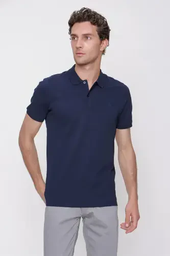 Modazone Erkak Lachivert Basic Polo Yoqa Dynamic Fit T-Shirt - 2