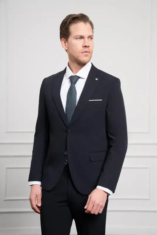 Modazone Erkak Lachivert Basic Slim Fit Sivri Yaka Takim Elbise - 3