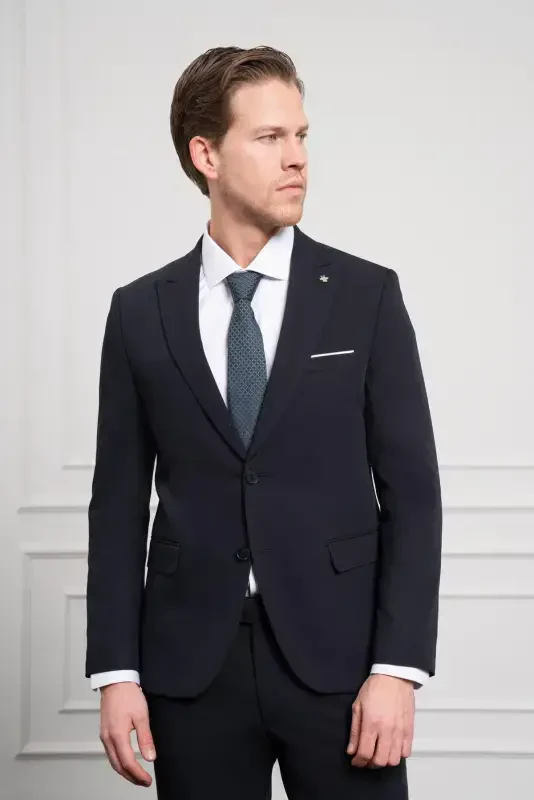 Modazone Erkak Lachivert Basic Slim Fit Sivri Yaka Takim Elbise - 4