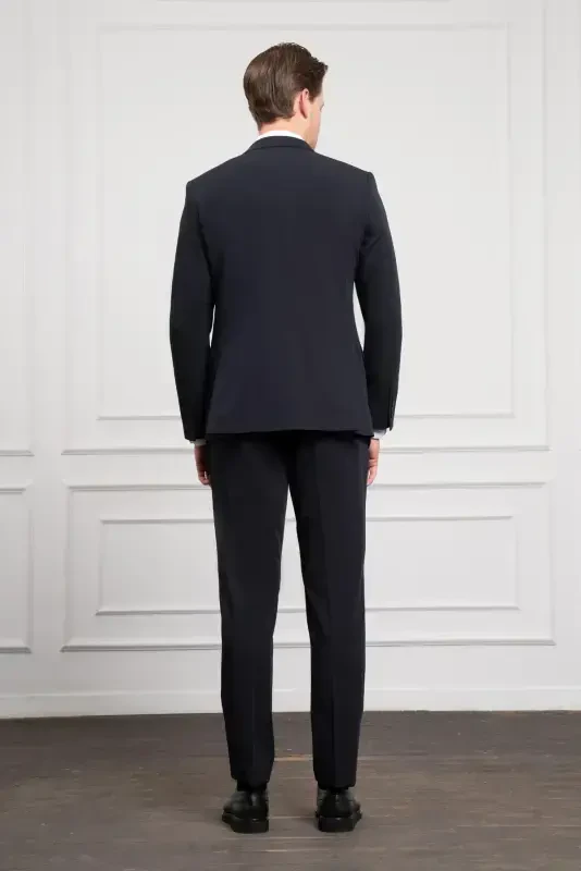 Modazone Erkak Lachivert Basic Slim Fit Sivri Yaka Takim Elbise - 5