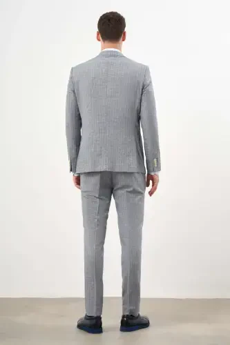 Modazone Erkak Lachivert Keten Trend Kruvaze Slim Fit Sivri Yaka Takim Elbise - 7