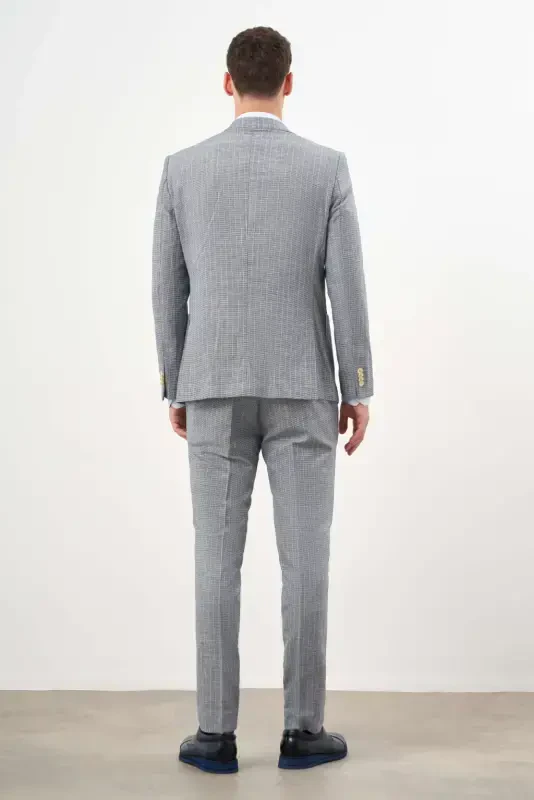 Modazone Erkak Lachivert Keten Trend Kruvaze Slim Fit Sivri Yaka Takim Elbise - 7