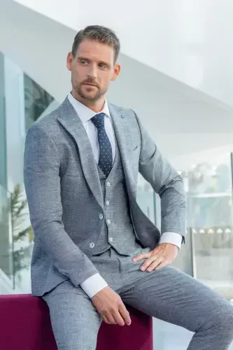 Modazone Erkak Lachivert Poliviskon Trend Jiletli Desenli Slim Fit Sivri Yoqali Kostyum - 1