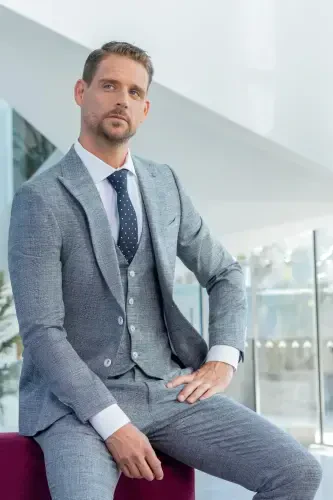 Modazone Erkak Lachivert Poliviskon Trend Jiletli Desenli Slim Fit Sivri Yoqali Kostyum - 2