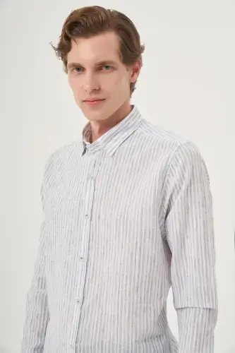 Modazone Erkak Lacivert Keten Trend Dynamic Fit Britli Yoqa Ko'ylak - 2