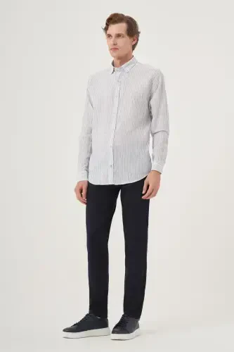 Modazone Erkak Lacivert Keten Trend Dynamic Fit Britli Yoqa Ko'ylak - 4