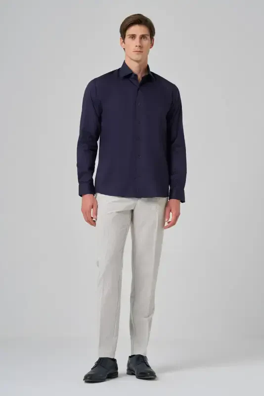 Modazone Erkak Lacivert Paxta Trend Dynamic Fit İtalyan Yoqali Ko'ylak - 4