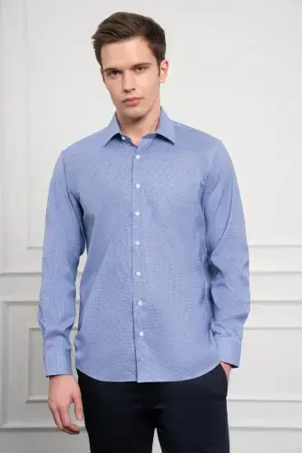 Modazone Erkak Lacivert Paxta Trend Regular Fit Qattiq Yoqali Ko'ylak - 4