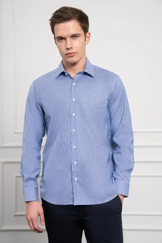 Modazone Erkak Lacivert Paxta Trend Regular Fit Qattiq Yoqali Ko'ylak - 4