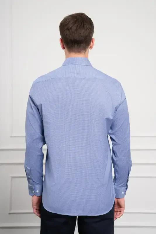 Modazone Erkak Lacivert Paxta Trend Regular Fit Qattiq Yoqali Ko'ylak - 5