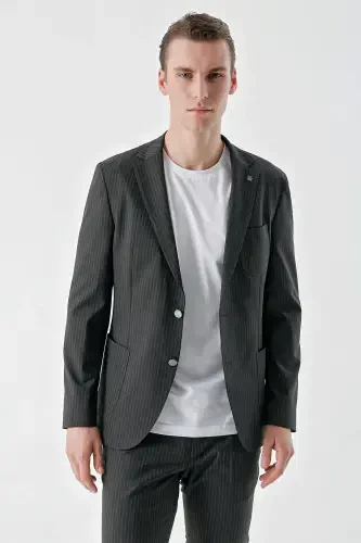 Modazone Erkak Lacivert Poliviskon Trend Chiziqli Desen Slim Fit Mono Yoqa Takım Elbise - 3