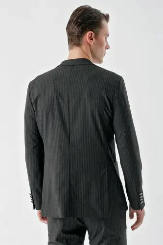 Modazone Erkak Lacivert Poliviskon Trend Chiziqli Desen Slim Fit Mono Yoqa Takım Elbise - 7