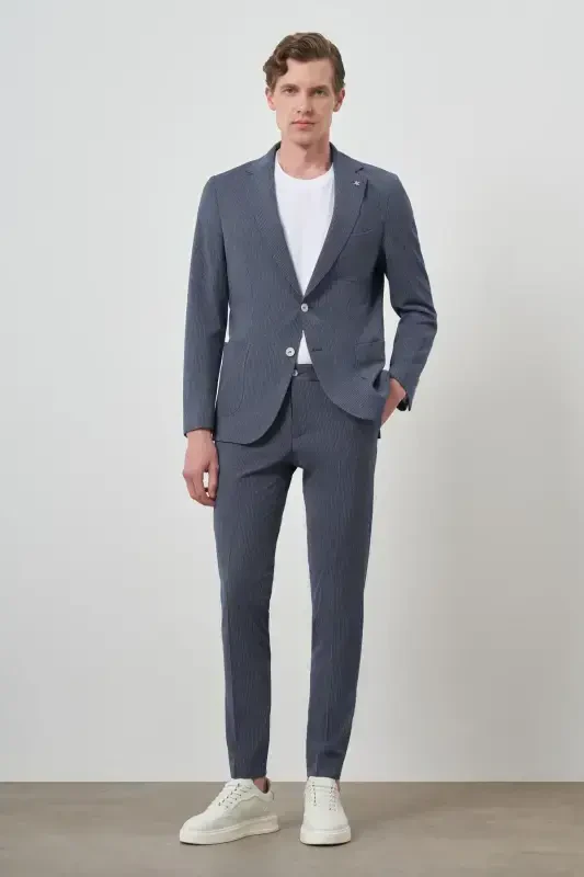 Modazone Erkak Lacivert Poliviskon Trend Chiziqli Slim Fit Mono Yoqa Takim Elbise - 3