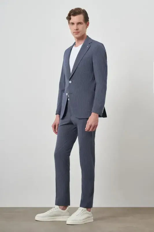 Modazone Erkak Lacivert Poliviskon Trend Chiziqli Slim Fit Mono Yoqa Takim Elbise - 4