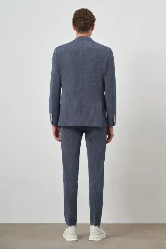Modazone Erkak Lacivert Poliviskon Trend Chiziqli Slim Fit Mono Yoqa Takim Elbise - 6