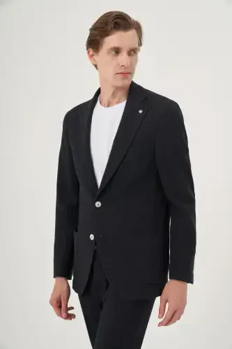 Modazone Erkak Lacivert Poliviskon Trend Chiziqli Slim Fit Mono Yoqa Takim Kostyum - 1